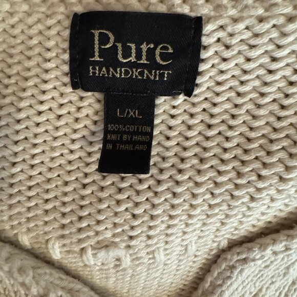 Pure Hand Knit Ivory Large Button Front Cotton Sweater Cardigan size L/XL - Picture 5 of 5